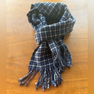 Enzo Mantovani 100% Cashmere Plaid Scarf Blue Gray Fringe